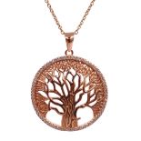 Rose gold on silver tree of life pendant necklace,