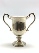 Silver two handled trophy cup with inscription on pedestal foot H14cm London 1919 7.