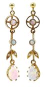 Silver-gilt opal pendant earrings,