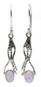 Pair of silver opal pendant earrings,