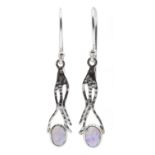 Pair of silver opal pendant earrings,