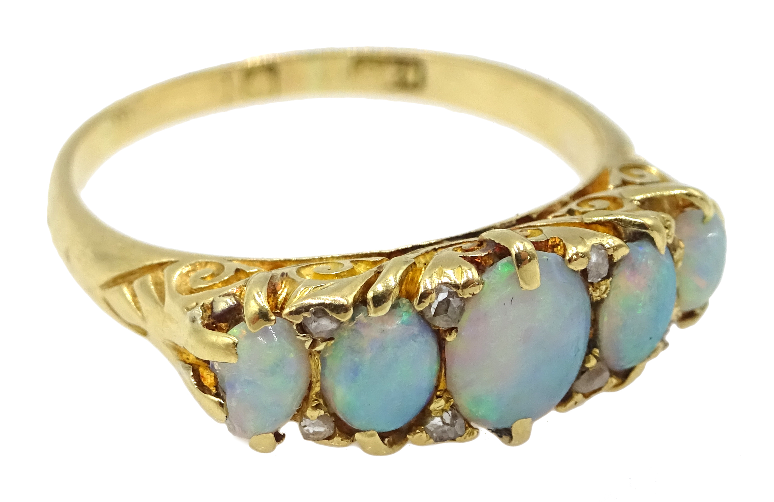 Early 20th century 18ct gold five stone opal and diamond ring Condition Report & Further - Image 2 of 3