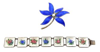 Norwegian silver and enamel flower link bracelet by Bernard Meldal and a Askel Holmsen silver and