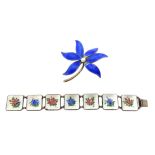 Norwegian silver and enamel flower link bracelet by Bernard Meldal and a Askel Holmsen silver and