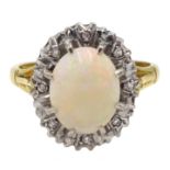 18ct gold opal and diamond cluster ring,