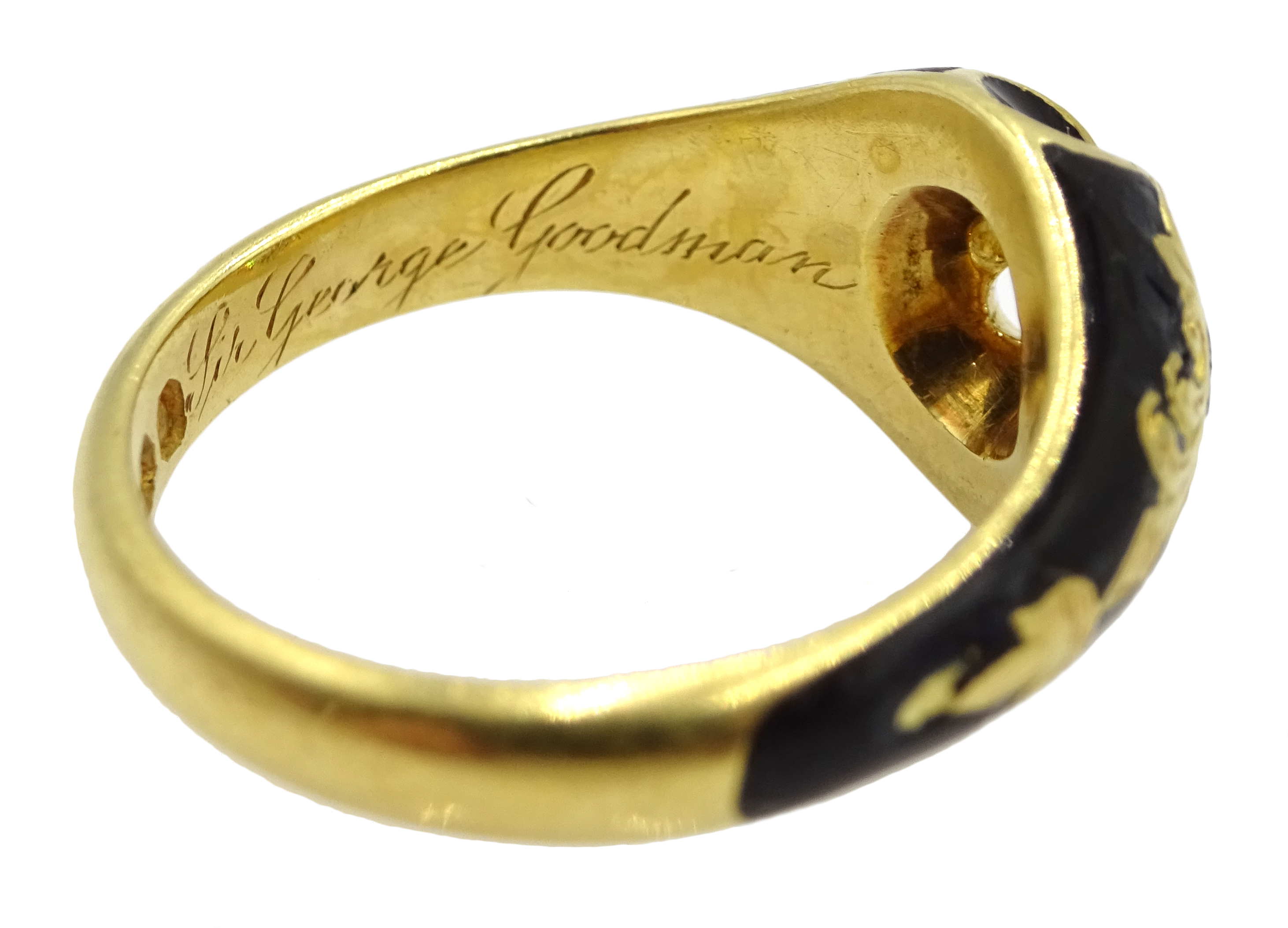 Victorian gold single stone diamond and enamel mourning ring, - Image 4 of 6