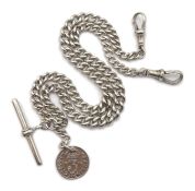 Early 20th century Albert chain with T bar and clips by Herbert Bushell & Son Ltd, Birmingham,