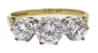 9ct gold three stone cubic zirconia ring,