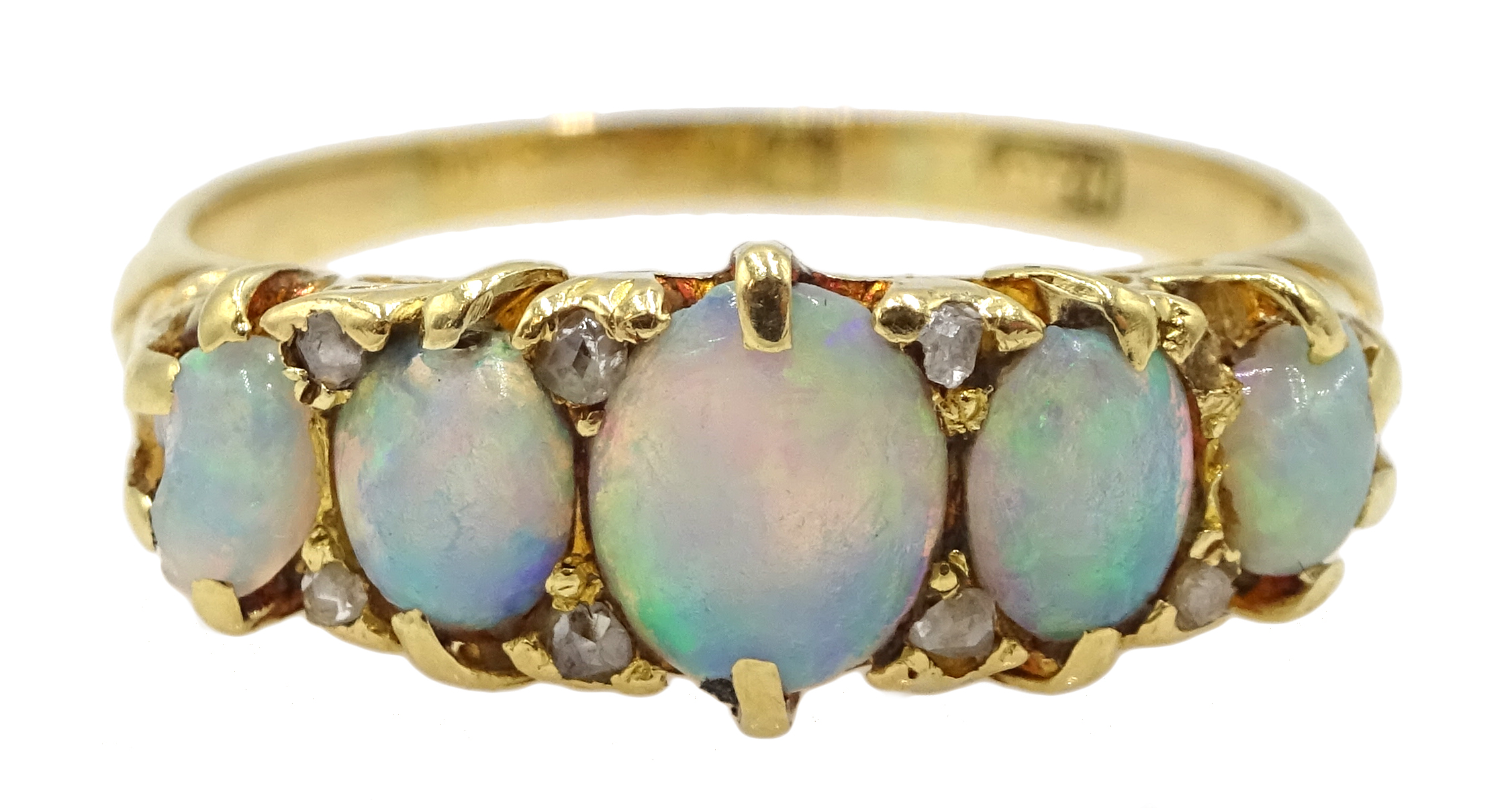 Early 20th century 18ct gold five stone opal and diamond ring Condition Report & Further