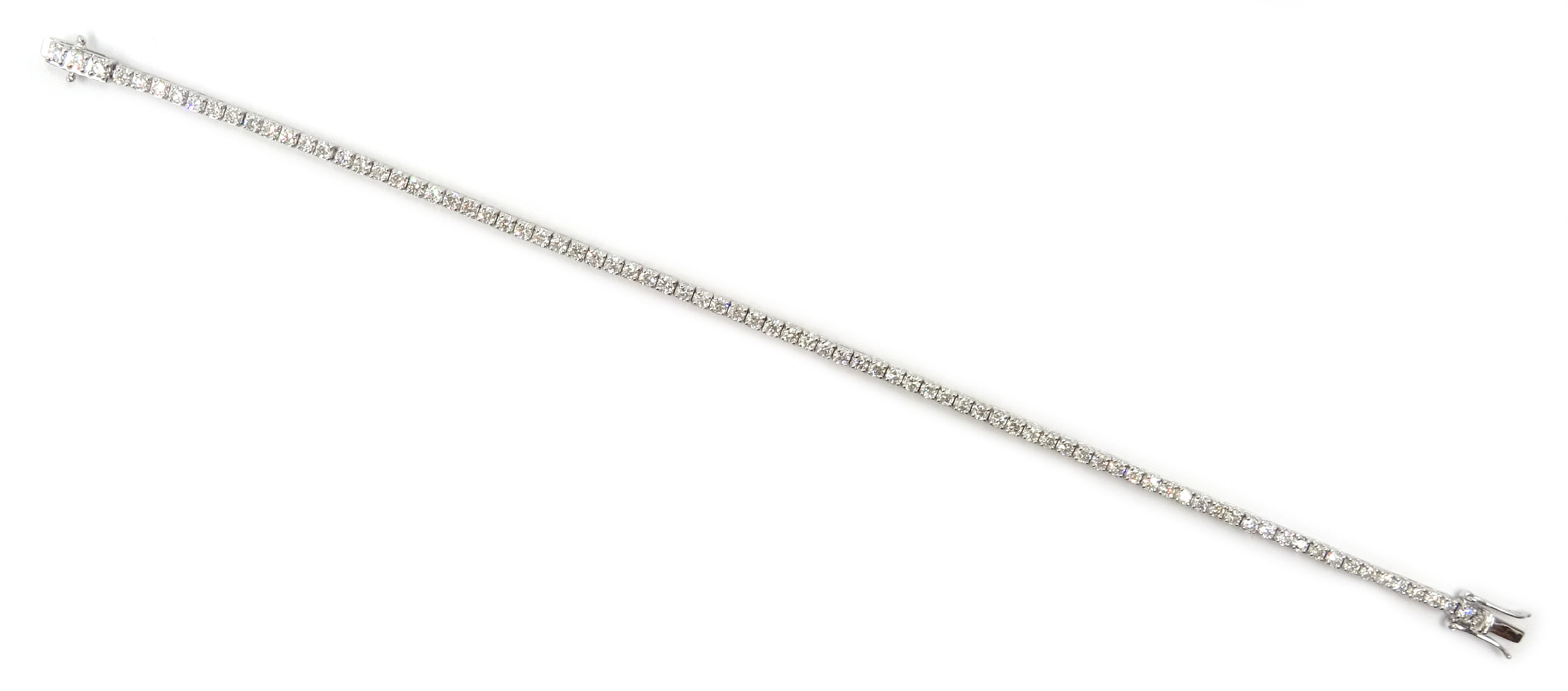 White gold round brilliant cut diamond line bracelet, stamped 18K, diamond total weight approx 2. - Image 2 of 5