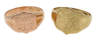 Two 9ct gold signet rings hallmarked, approx 7.