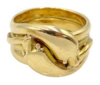 Edwardian 18ct gold double serpent ring, makers mark EK,