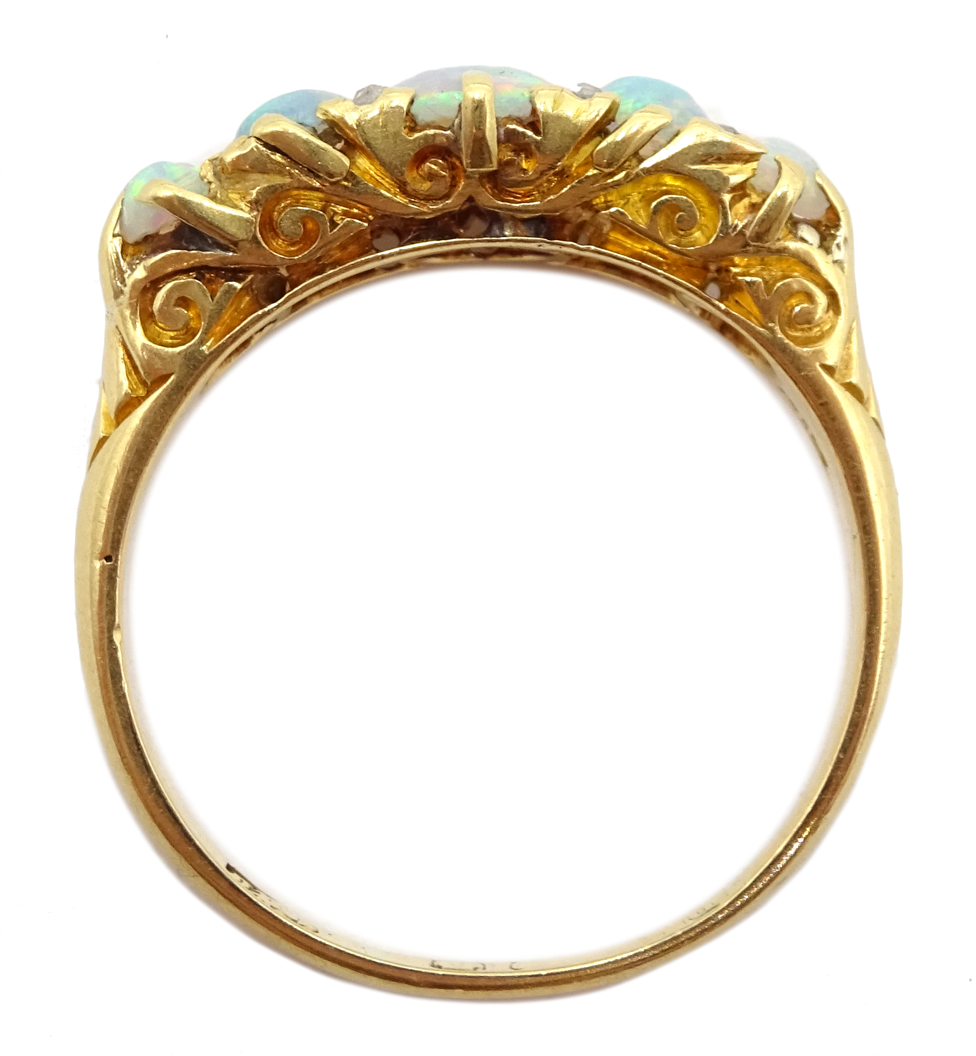 Early 20th century 18ct gold five stone opal and diamond ring Condition Report & Further - Image 3 of 3