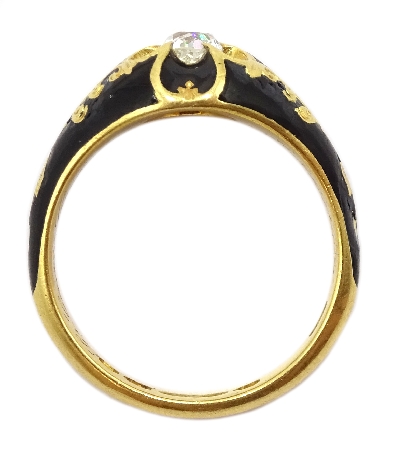 Victorian gold single stone diamond and enamel mourning ring, - Image 6 of 6
