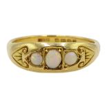 Early 20th century 22ct gold three stone opal ring, gypsy set by Kinsey Brothers & Patrick,