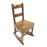 19th century ash farmhouse rocking chair with drawer to one end under seat panel,