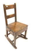 19th century ash farmhouse rocking chair with drawer to one end under seat panel,