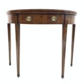 George III mahogany demi-lune fold over tea table,