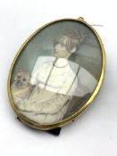 Miniature oval portrait of a seated young Victorian lady with a dog 9.