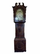 19th century mahogany longcase clock, white painted dial with Roman numeral chapter ring,