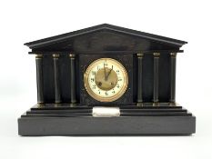 Victorian slate marble architectural mantle clock, incised gilt scrolled decoration,