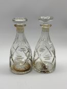 Pair of Victorian bell shape glass decanters with compressed mushroom stops H24cm