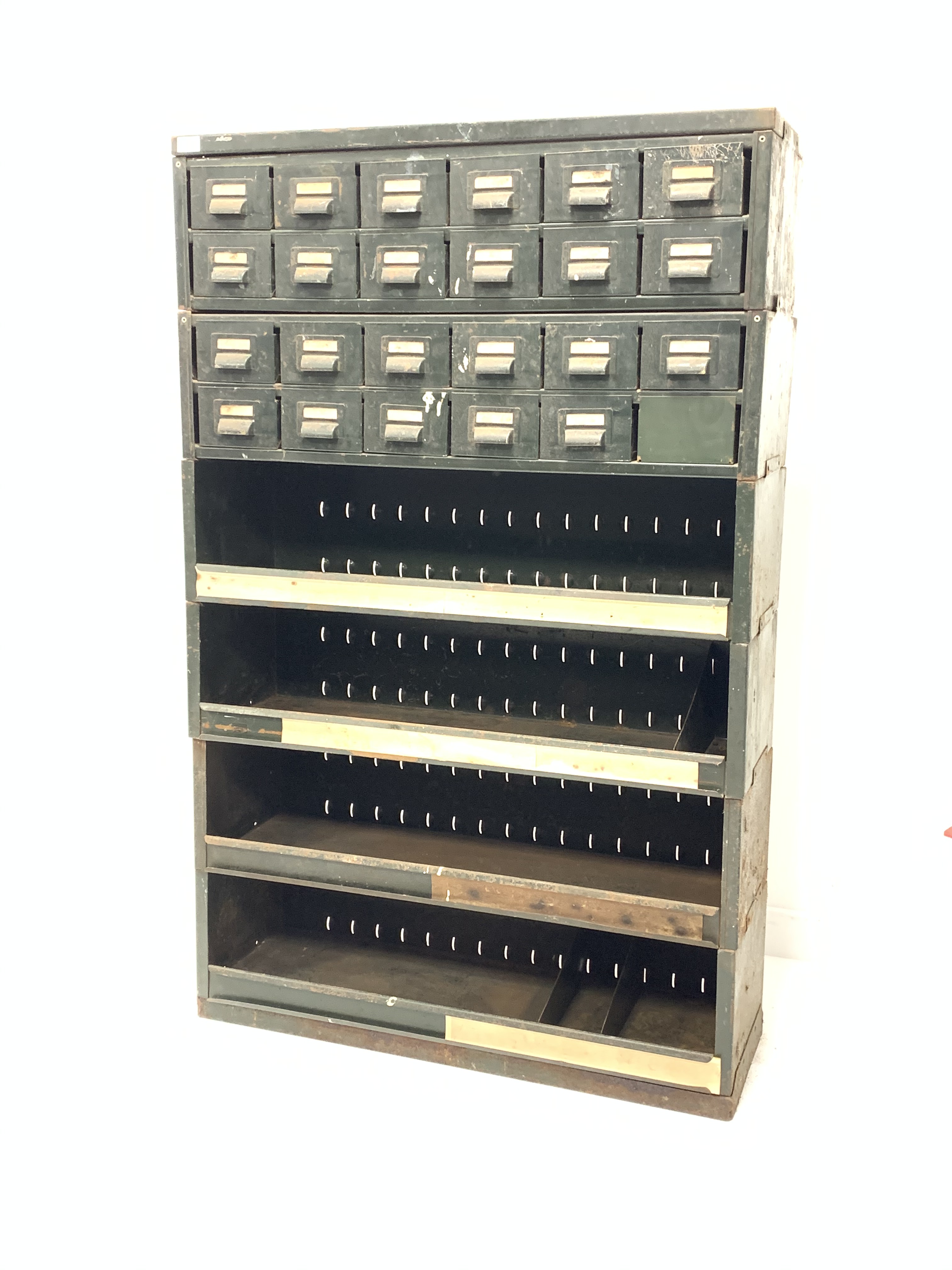 Industrial steel sectional stacking shelves and drawers with adjustable divisions, W92cm, H145cm, - Image 2 of 4