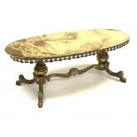 20th century cast brass and onyx oval coffee table, 120cm x 51cm,