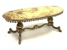 20th century cast brass and onyx oval coffee table, 120cm x 51cm,