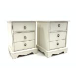 Pair painted wood three drawer chests, W44cm, H59cm,