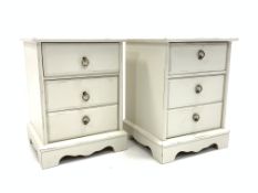 Pair painted wood three drawer chests, W44cm, H59cm,