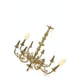 Gilt brass eight light electrolier with baluster stem and scroll branches H66cm Condition