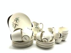 Royal Doulton bamboo pattern tea set comprising six cups and saucers, six plates, milk jug,