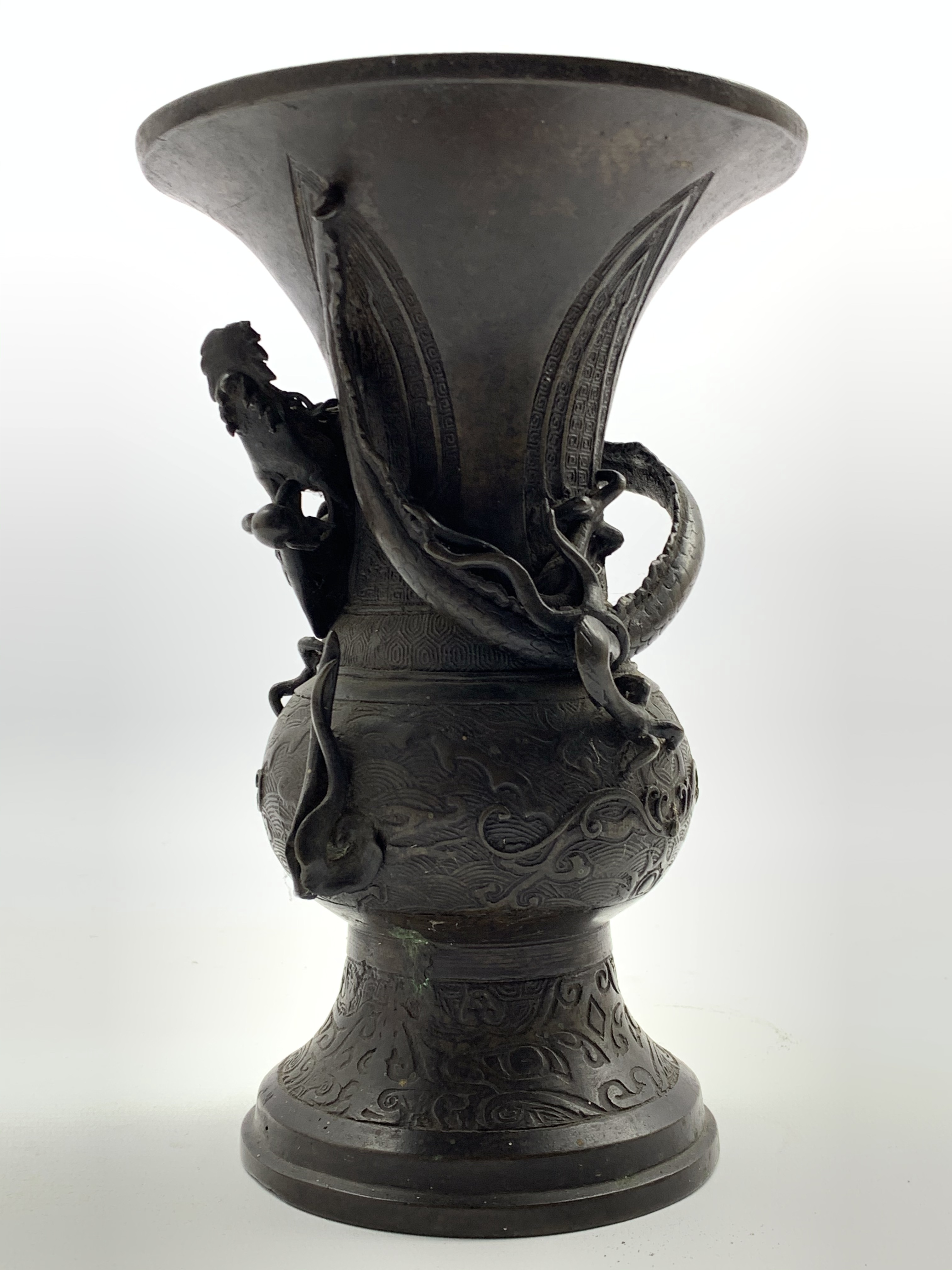 Japanese Meiji period bronze baluster vase with applied dragon decoration H21cm - Image 2 of 2