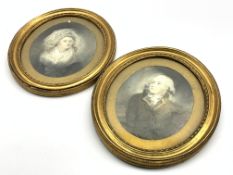 Pair of 19th Century oval pastel portraits of Sir Isaac and Lady Woolaston of Lowesby Hall in gilt