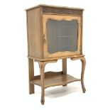20th century French style walnut cabinet, moulded serpentine top over blind fret work frieze,