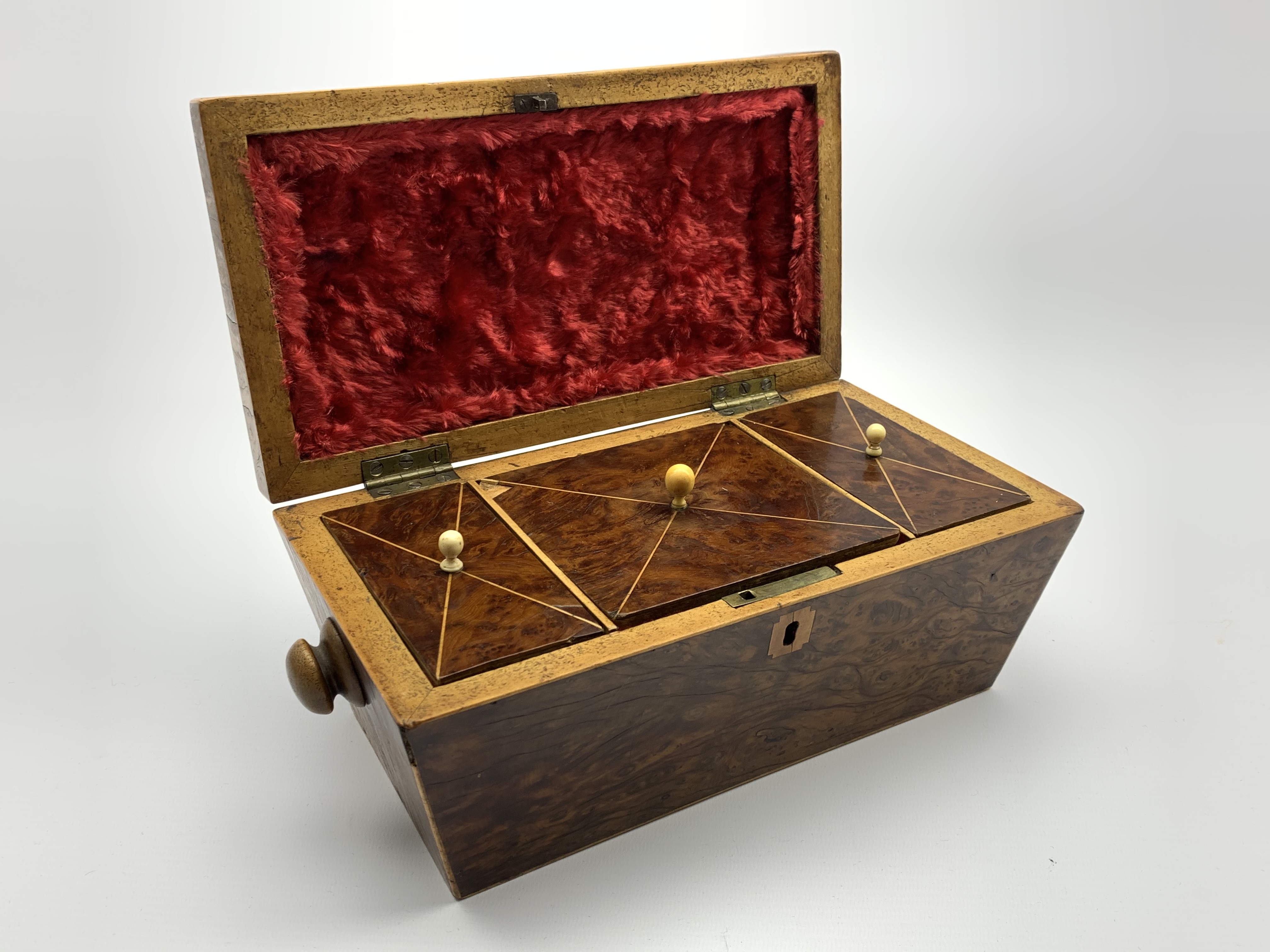 Early 19th Century sarcophagus shape yew wood tea caddy, - Image 2 of 2