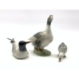 Royal Copenhagen figure of a goose No. 1088, a smaller goose No. 437 and a gull No.