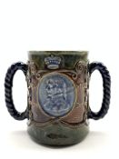 Royal Doulton 'Lord Nelson' loving cup with rope work handles decorated with a portrait bust of