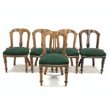 Set five late Victorian walnut dining chairs, by James Reilley, Manchester,