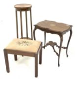 Georgian style mahogany stool with needlework upholstered panel raised on square shaped supports,