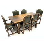 20th century refectory style oak table with rectangular top raised on turned supports united by