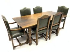 20th century refectory style oak table with rectangular top raised on turned supports united by