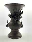 Japanese Meiji period bronze baluster vase with applied dragon decoration H21cm