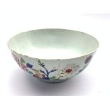 Eighteenth Century Chinese bowl painted with flowers and birds D24cm Condition Report &