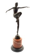 After J Philipp - Bronzed figure of an Art Deco dancer on marble column H56cm Condition