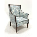 Edwardian mahogany Sheraton style armchair with ebony and boxwood stringing,