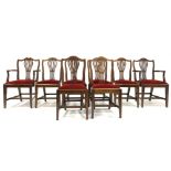 Set eight (6+2) mahogany Hepplewhite style dining chairs, each having pierced splats,