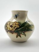 Moorcroft Frog and Dragonfly pattern vase designed by Kerry Goodwin 2009 H8cm Condition