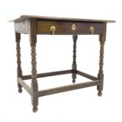 Georgian Oak side table, rectangular top with moulded edge over single frieze drawer,